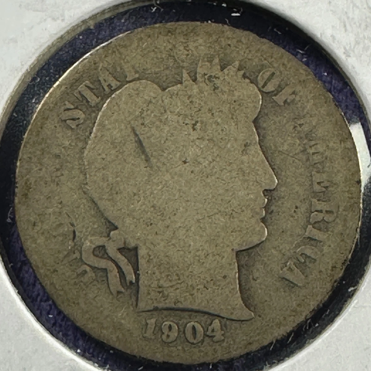 1904-S Barber Dime broadstrike error showing widened rim and design spread