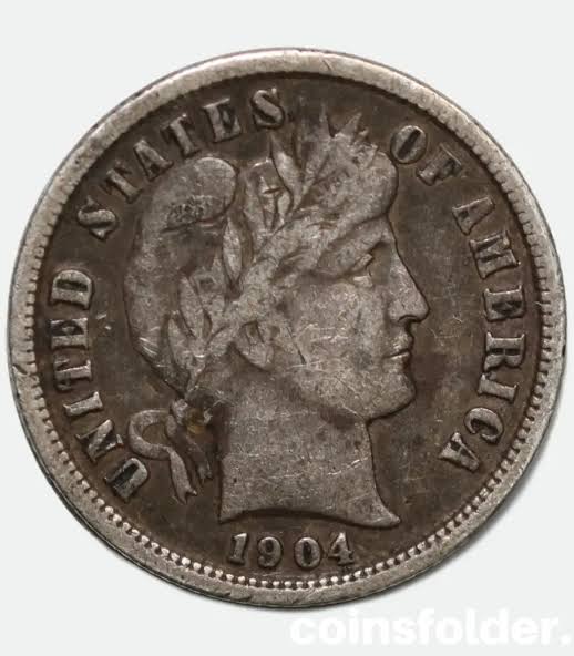 1904 Barber Dime flipover double-strike error showing two overlapping design impressions